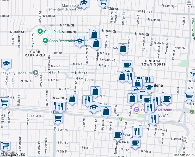 map of restaurants, bars, coffee shops, grocery stores, and more near in Abilene