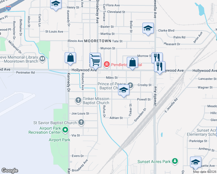 map of restaurants, bars, coffee shops, grocery stores, and more near 4000 Mayfield Street in Shreveport