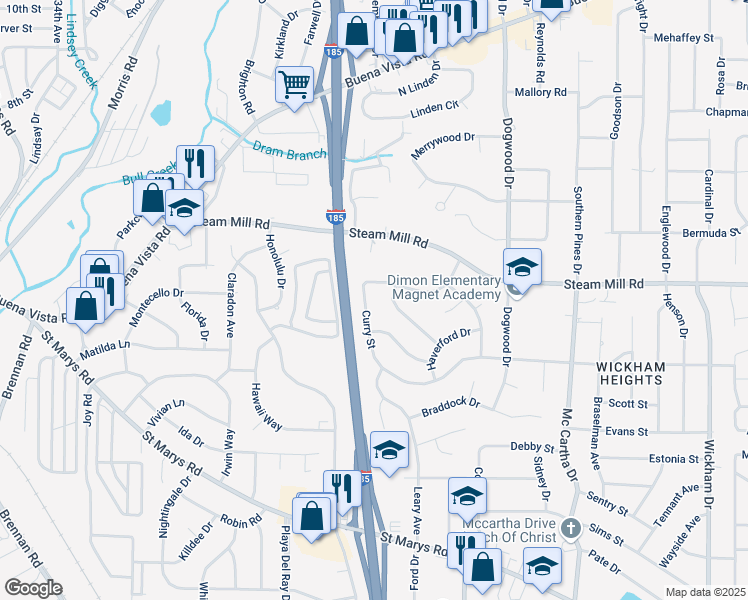 map of restaurants, bars, coffee shops, grocery stores, and more near 3911 Curry Street in Columbus