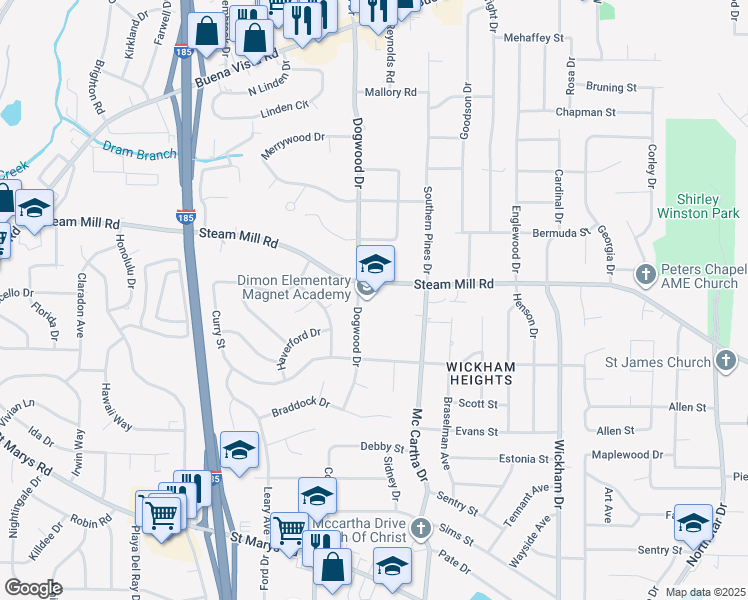 map of restaurants, bars, coffee shops, grocery stores, and more near 480 Dogwood Drive in Columbus