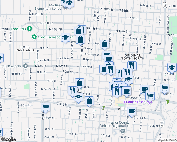map of restaurants, bars, coffee shops, grocery stores, and more near 1546 North 5th Street in Abilene
