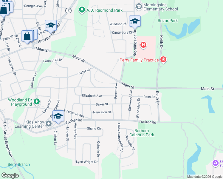 map of restaurants, bars, coffee shops, grocery stores, and more near 1433 Elizabeth Avenue in Perry
