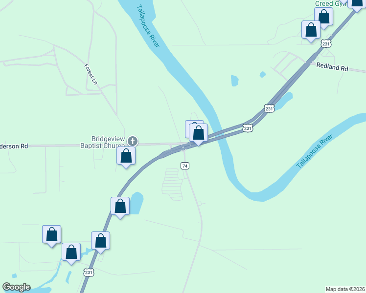 map of restaurants, bars, coffee shops, grocery stores, and more near 4380 Wetumpka Highway in Montgomery