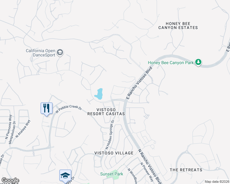 map of restaurants, bars, coffee shops, grocery stores, and more near 13608 North Vistoso Reserve Place in Oro Valley