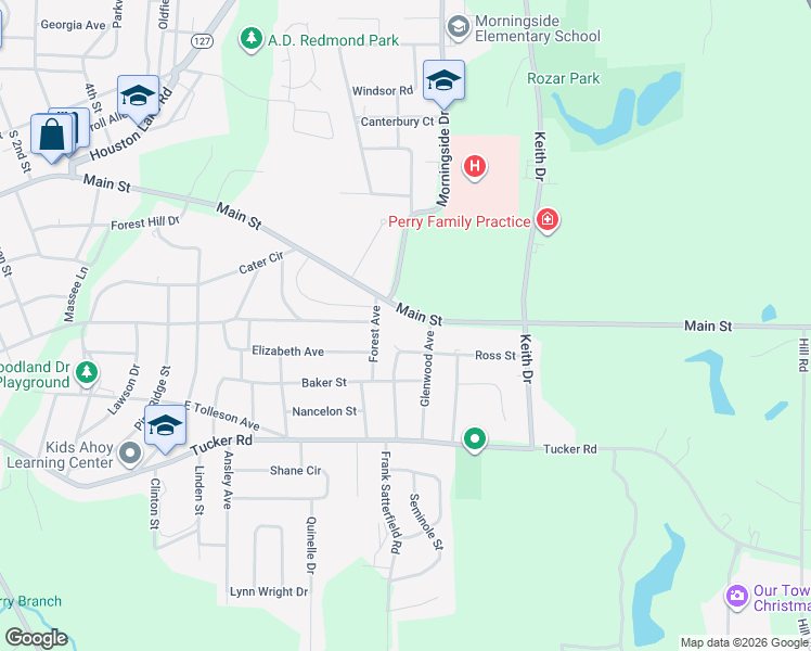 map of restaurants, bars, coffee shops, grocery stores, and more near 1506 Main Street in Perry