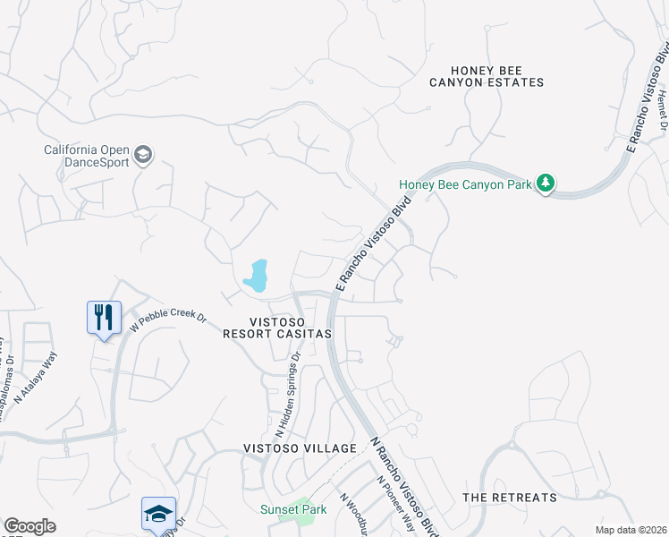 map of restaurants, bars, coffee shops, grocery stores, and more near 302 West Vistoso Highlands Drive in Oro Valley
