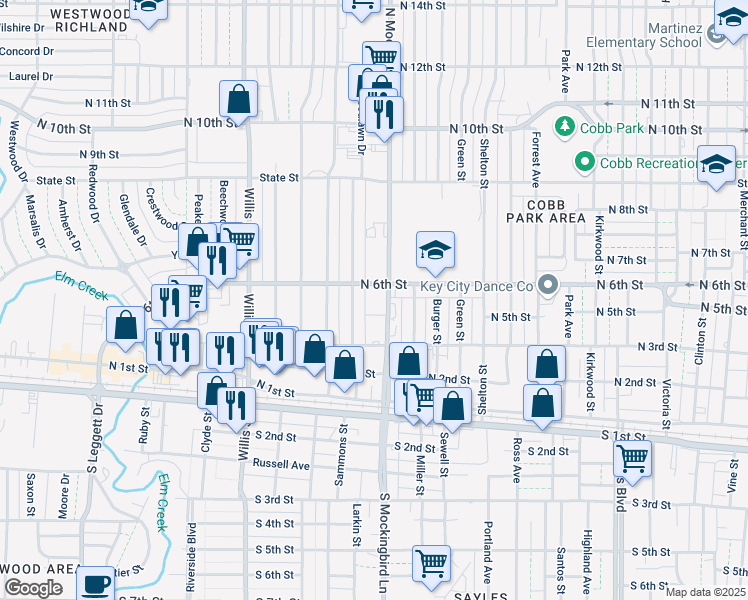 map of restaurants, bars, coffee shops, grocery stores, and more near 401 Woodlawn Drive in Abilene
