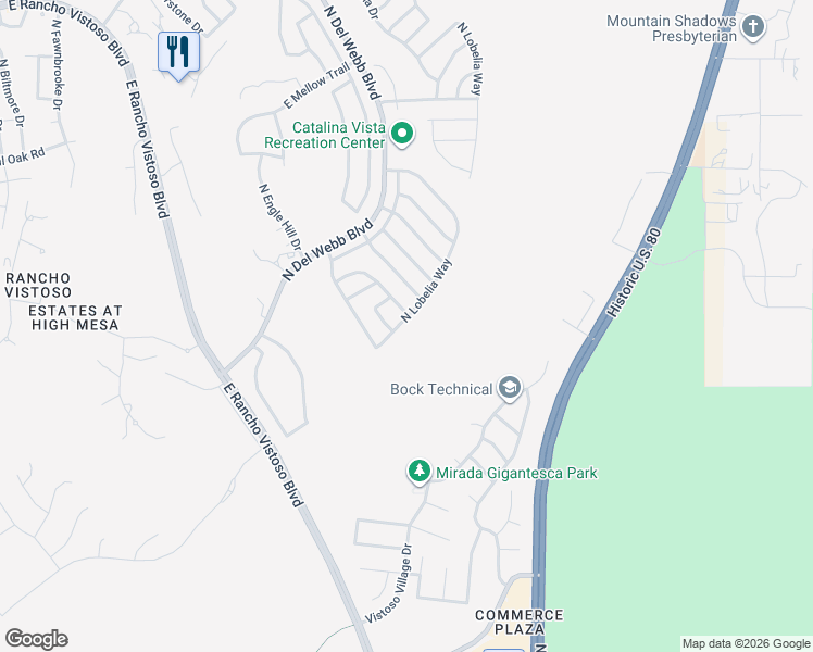 map of restaurants, bars, coffee shops, grocery stores, and more near 13706 North Lobelia Way in Oro Valley