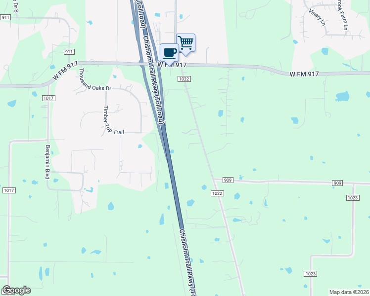 map of restaurants, bars, coffee shops, grocery stores, and more near 6425 County Road 1022 in Joshua