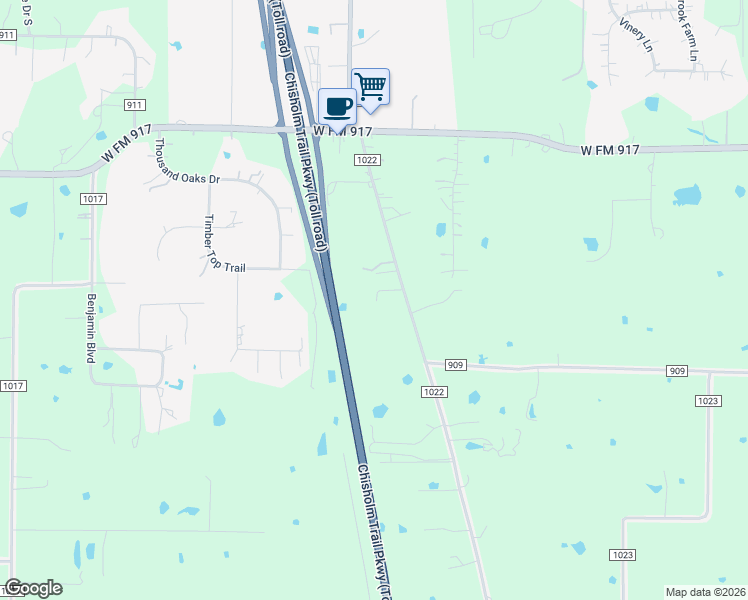 map of restaurants, bars, coffee shops, grocery stores, and more near 6425 County Road 1022 in Joshua