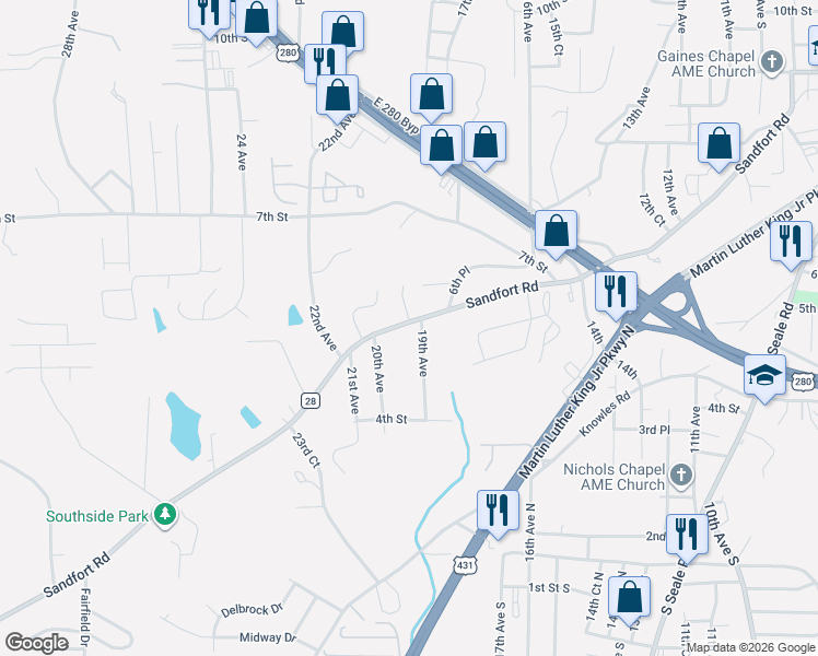 map of restaurants, bars, coffee shops, grocery stores, and more near 599 Amber Court in Phenix City
