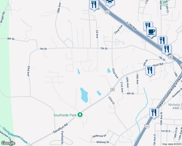 map of restaurants, bars, coffee shops, grocery stores, and more near 2302 Nail Court in Phenix City