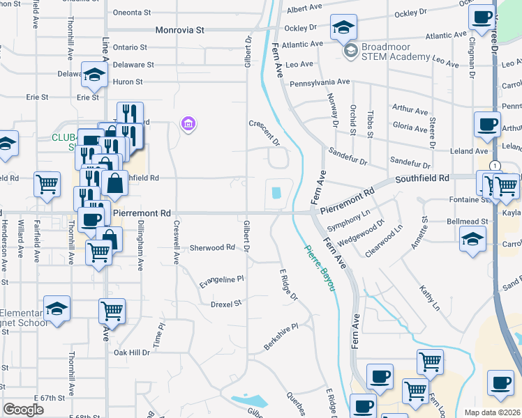 map of restaurants, bars, coffee shops, grocery stores, and more near 5807 Gilbert Drive in Shreveport