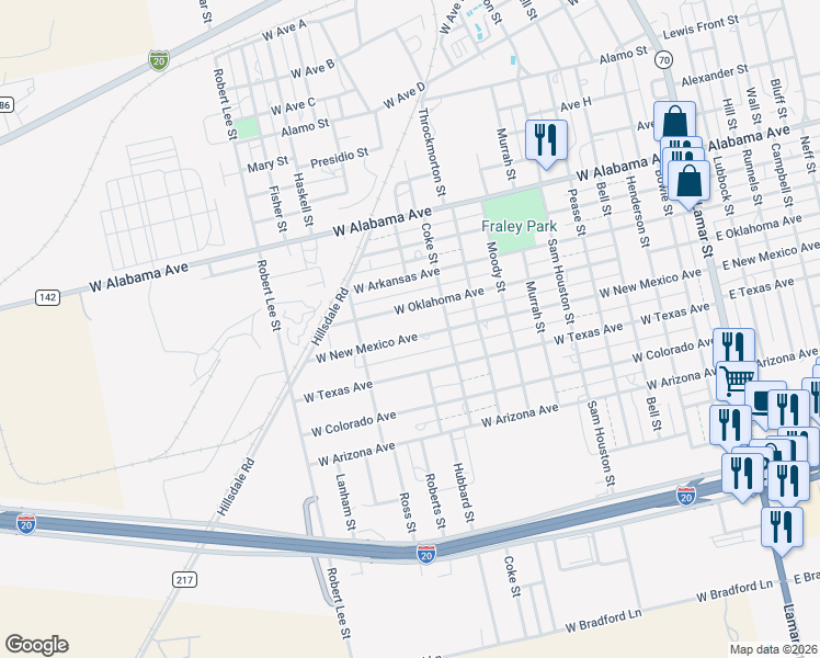map of restaurants, bars, coffee shops, grocery stores, and more near 1007 West Oklahoma Avenue in Sweetwater