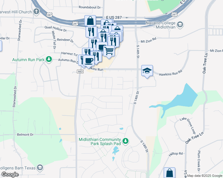 map of restaurants, bars, coffee shops, grocery stores, and more near 2622 Flat Bush Avenue in Midlothian
