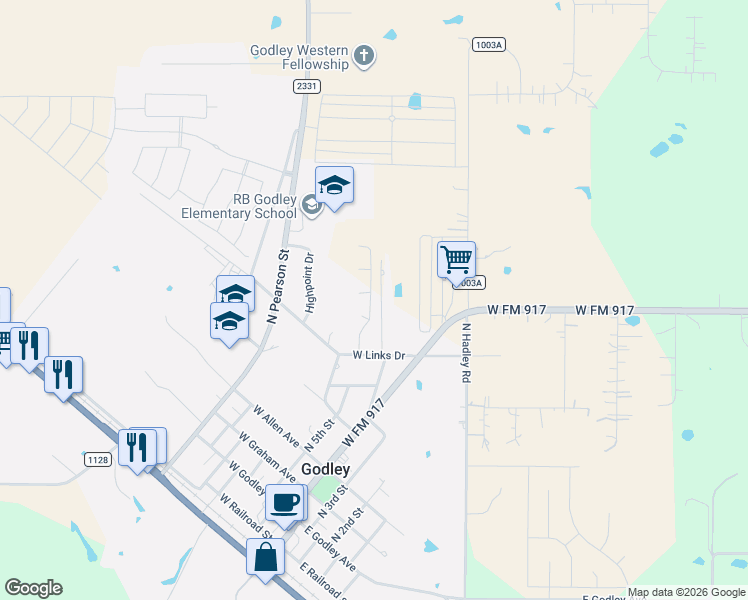 map of restaurants, bars, coffee shops, grocery stores, and more near 524 Nelson Street in Godley