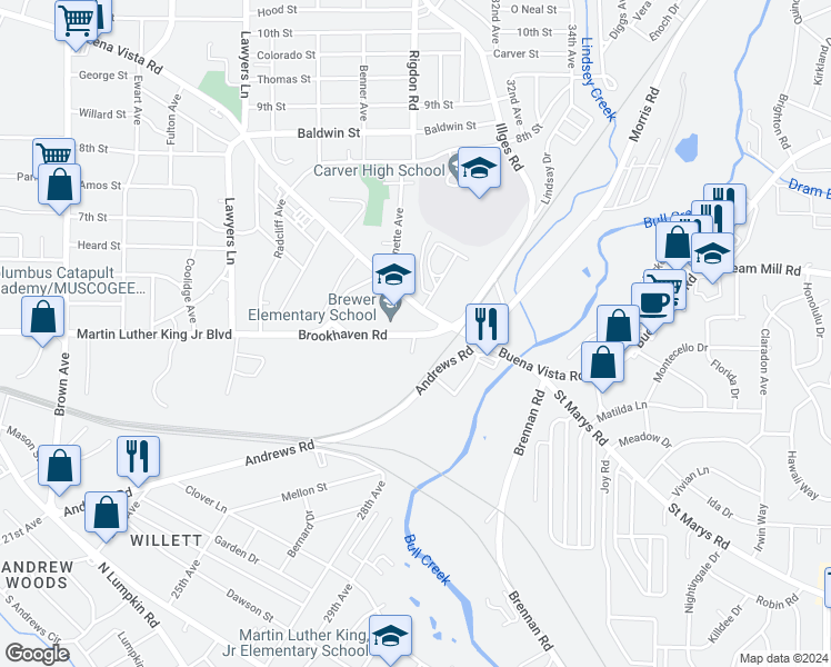 map of restaurants, bars, coffee shops, grocery stores, and more near 2986-2992 Buena Vista Road in Columbus