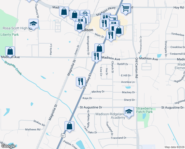 map of restaurants, bars, coffee shops, grocery stores, and more near 1012 Mcdale Lane in Madison
