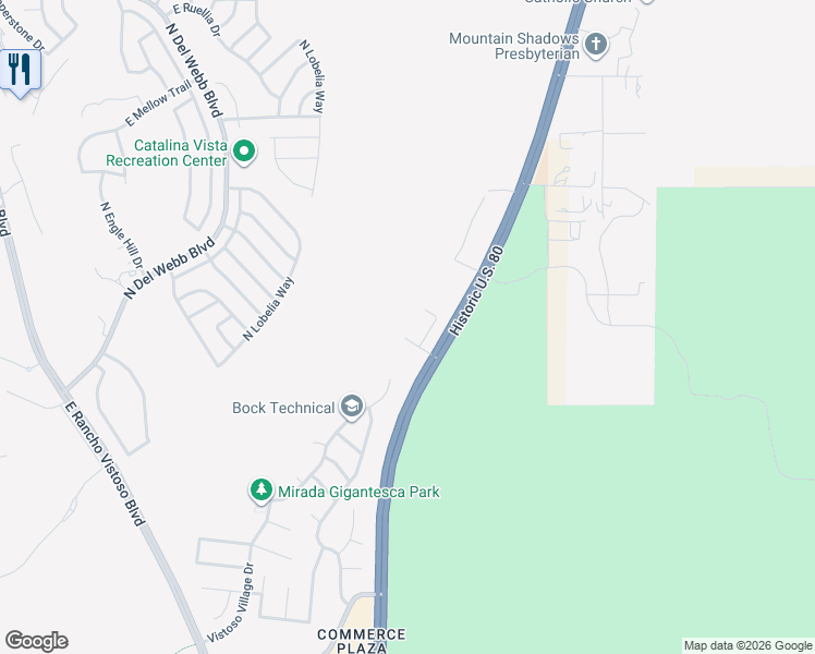 map of restaurants, bars, coffee shops, grocery stores, and more near 2705 East Scenic Overlook Place in Tucson