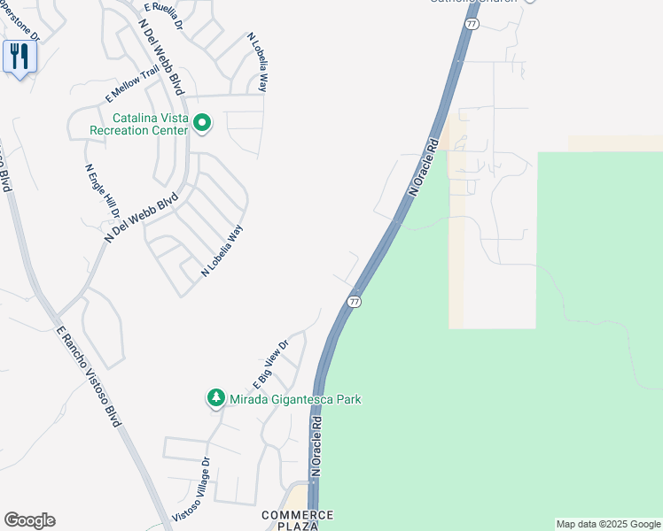 map of restaurants, bars, coffee shops, grocery stores, and more near 2697 East Scenic Overlook Place in Tucson