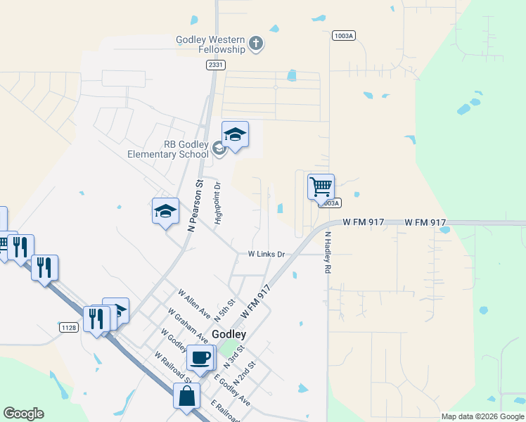 map of restaurants, bars, coffee shops, grocery stores, and more near 524 Nelson Street in Godley