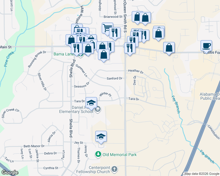 map of restaurants, bars, coffee shops, grocery stores, and more near 772 Summer Lane in Prattville