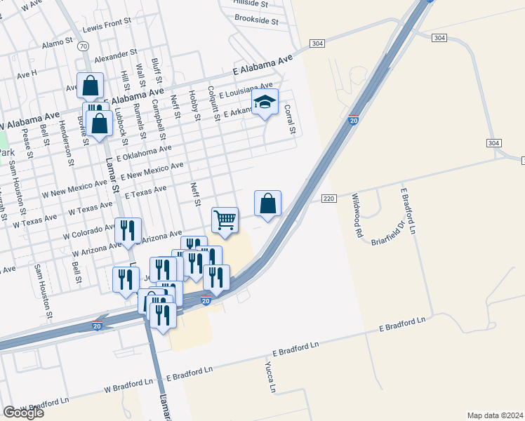 map of restaurants, bars, coffee shops, grocery stores, and more near 801 East Arizona Avenue in Sweetwater
