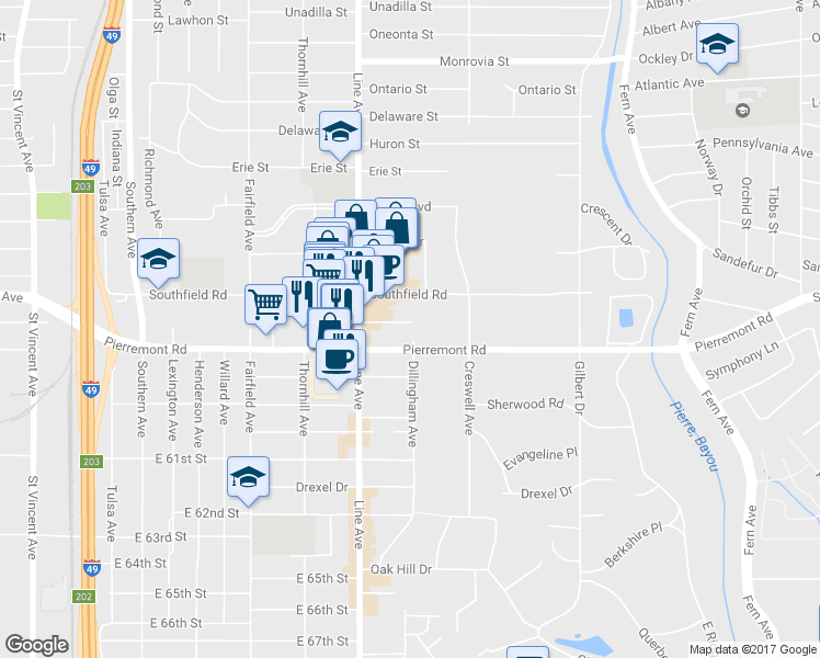 map of restaurants, bars, coffee shops, grocery stores, and more near 701 Edgemont Street in Shreveport
