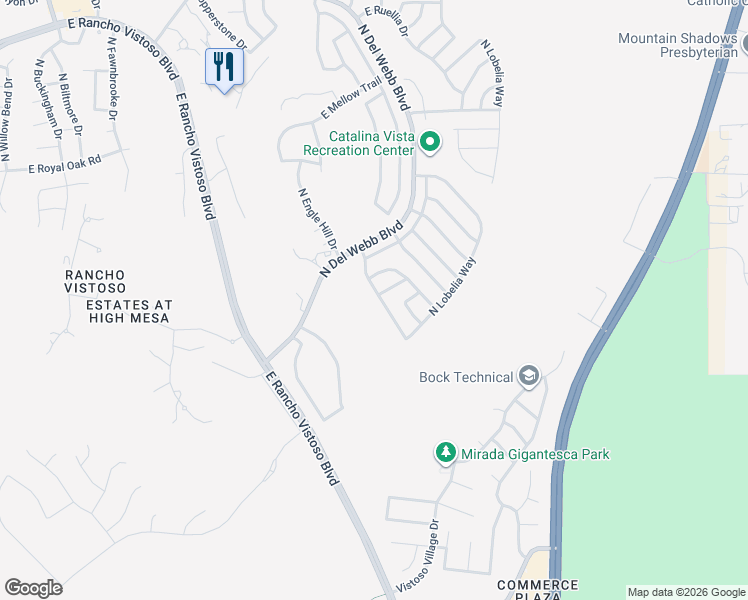 map of restaurants, bars, coffee shops, grocery stores, and more near 2084 East Bighorn Mountain Drive in Oro Valley