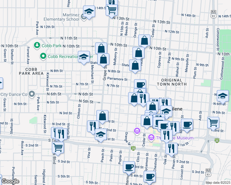 map of restaurants, bars, coffee shops, grocery stores, and more near 1526 North 6th Street in Abilene