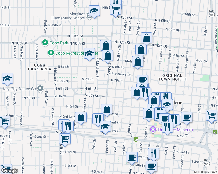 map of restaurants, bars, coffee shops, grocery stores, and more near 1646 North 6th Street in Abilene