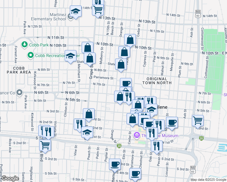 map of restaurants, bars, coffee shops, grocery stores, and more near 610 Orange St in Abilene