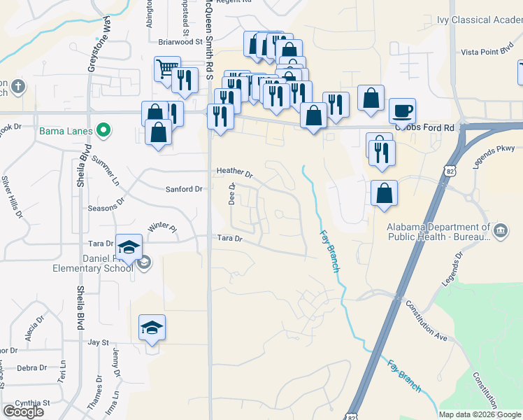 map of restaurants, bars, coffee shops, grocery stores, and more near 835 Dee Dr in Prattville