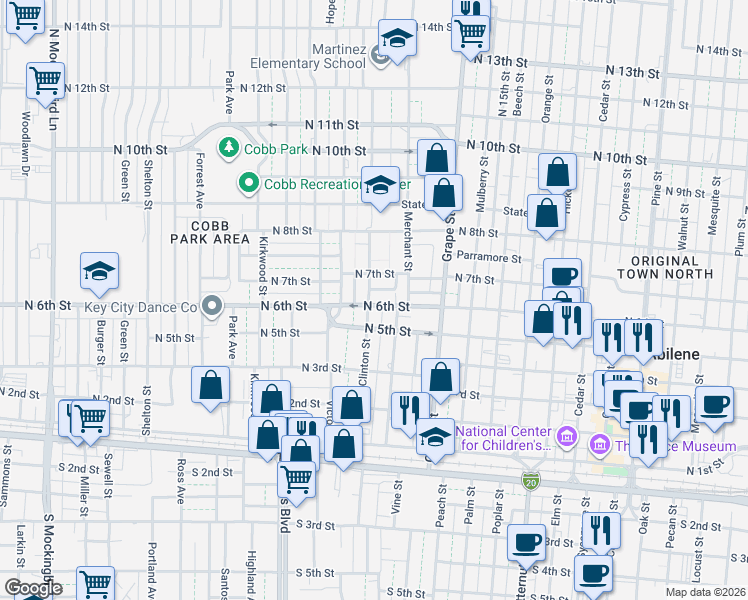 map of restaurants, bars, coffee shops, grocery stores, and more near 1856 North 6th Street in Abilene