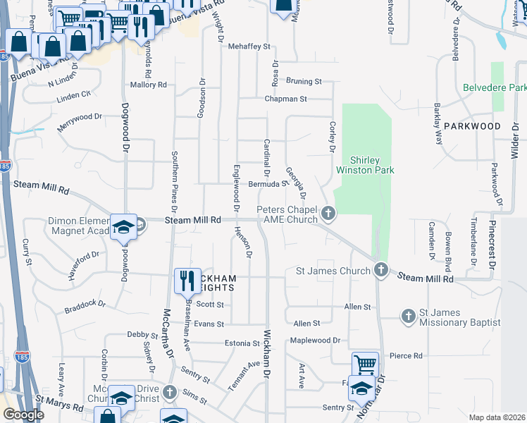 map of restaurants, bars, coffee shops, grocery stores, and more near 512 Cardinal Drive in Columbus