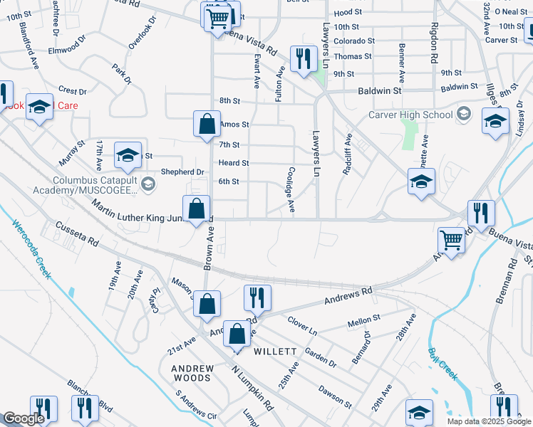 map of restaurants, bars, coffee shops, grocery stores, and more near 2300 Cole Drive in Columbus