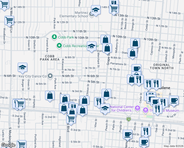 map of restaurants, bars, coffee shops, grocery stores, and more near 1856 North 6th Street in Abilene