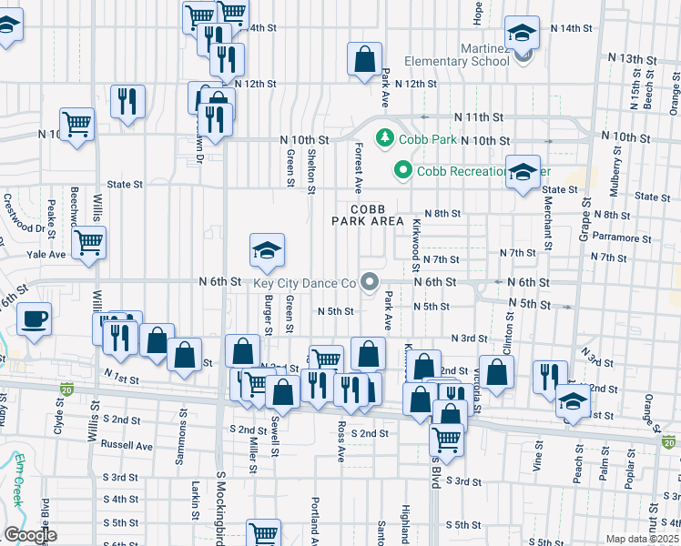 map of restaurants, bars, coffee shops, grocery stores, and more near 609 Westmoreland Street in Abilene
