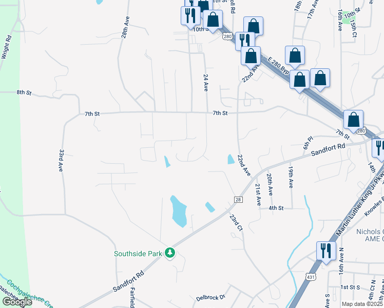 map of restaurants, bars, coffee shops, grocery stores, and more near 2302 Nail Court in Phenix City
