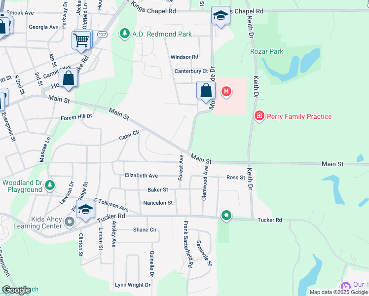 map of restaurants, bars, coffee shops, grocery stores, and more near 1001 Morningside Drive in Perry