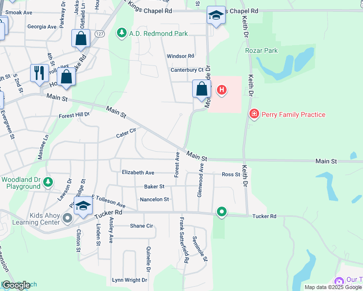 map of restaurants, bars, coffee shops, grocery stores, and more near 1001 Morningside Drive in Perry