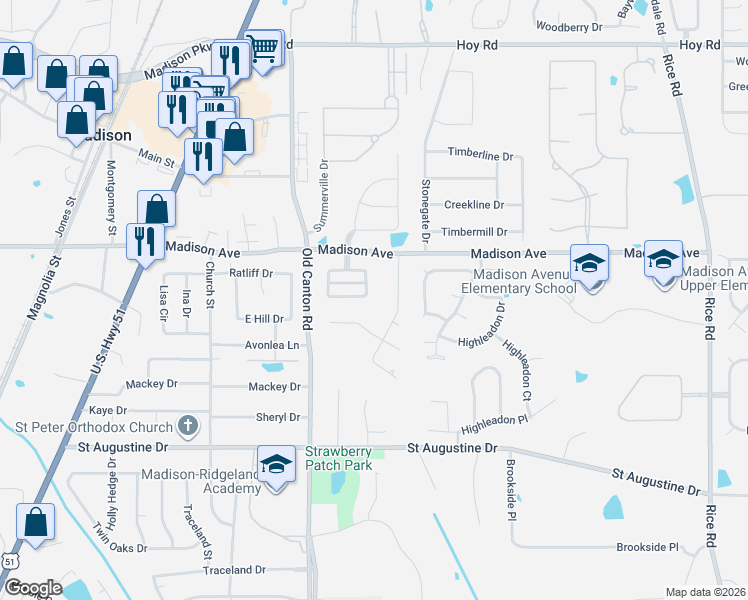 map of restaurants, bars, coffee shops, grocery stores, and more near 232 Belle Rose Circle in Madison