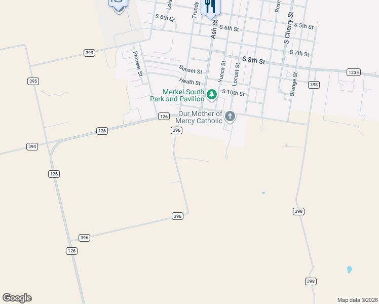 map of restaurants, bars, coffee shops, grocery stores, and more near 141 Parks Ranch Road in Merkel