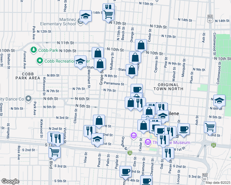 map of restaurants, bars, coffee shops, grocery stores, and more near 1526 North 6th Street in Abilene