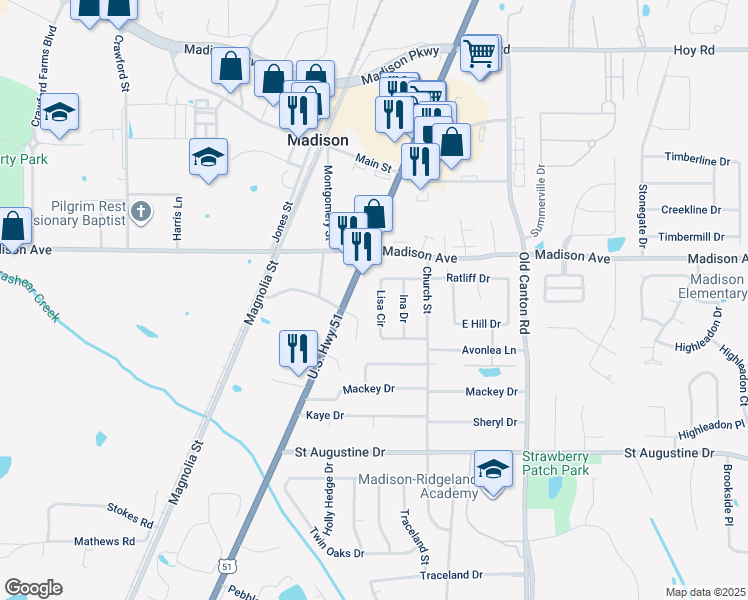 map of restaurants, bars, coffee shops, grocery stores, and more near 245 Lisa Circle in Madison
