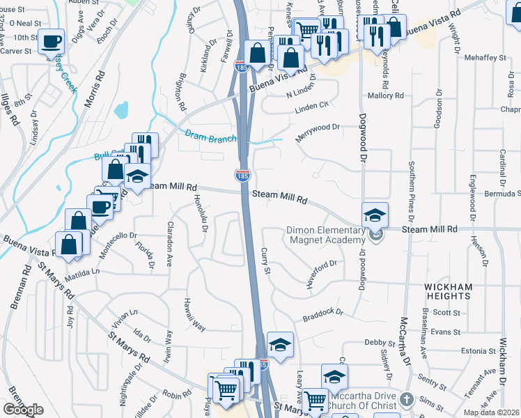 map of restaurants, bars, coffee shops, grocery stores, and more near 501 Chandler Drive in Columbus