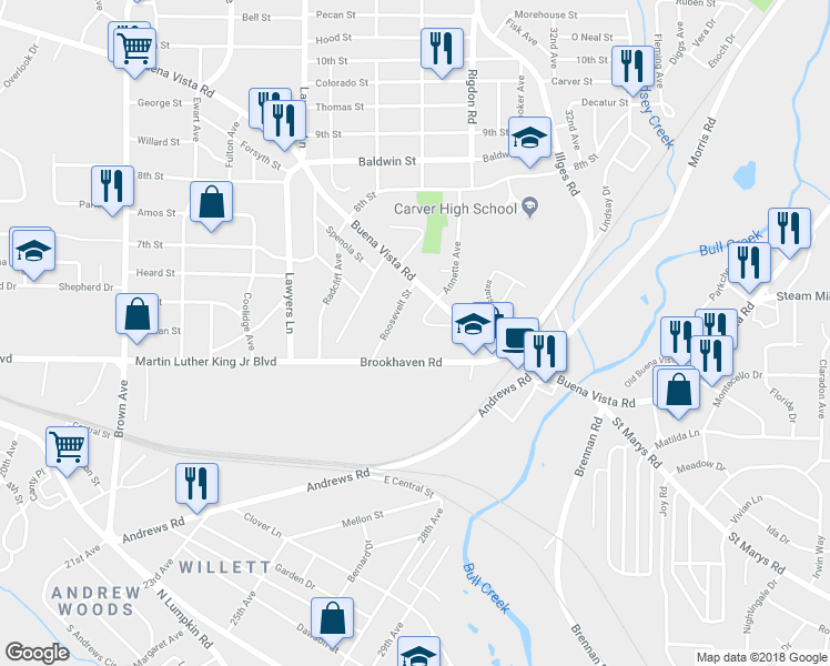 map of restaurants, bars, coffee shops, grocery stores, and more near 2951 Martin Luther King Jr Blvd in Columbus
