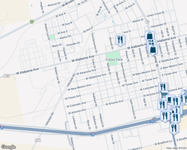 map of restaurants, bars, coffee shops, grocery stores, and more near 1007 West Oklahoma Avenue in Sweetwater