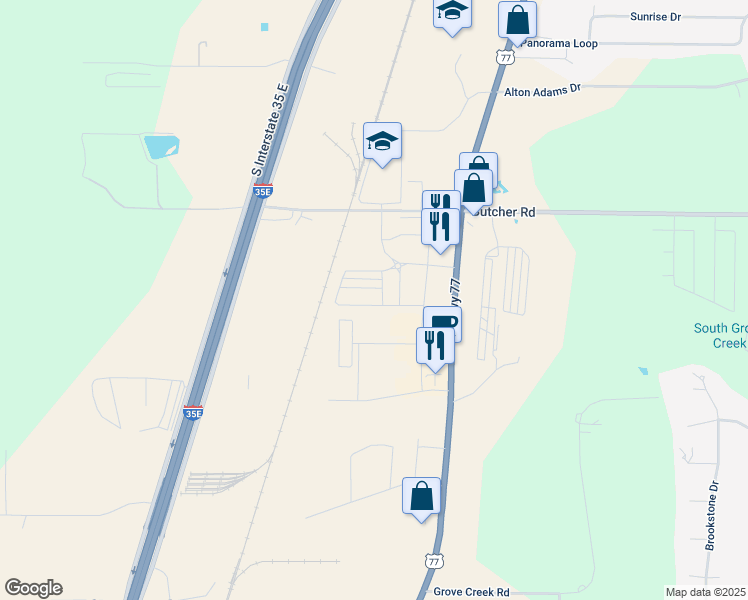 map of restaurants, bars, coffee shops, grocery stores, and more near 2325 U.S. 77 in Waxahachie