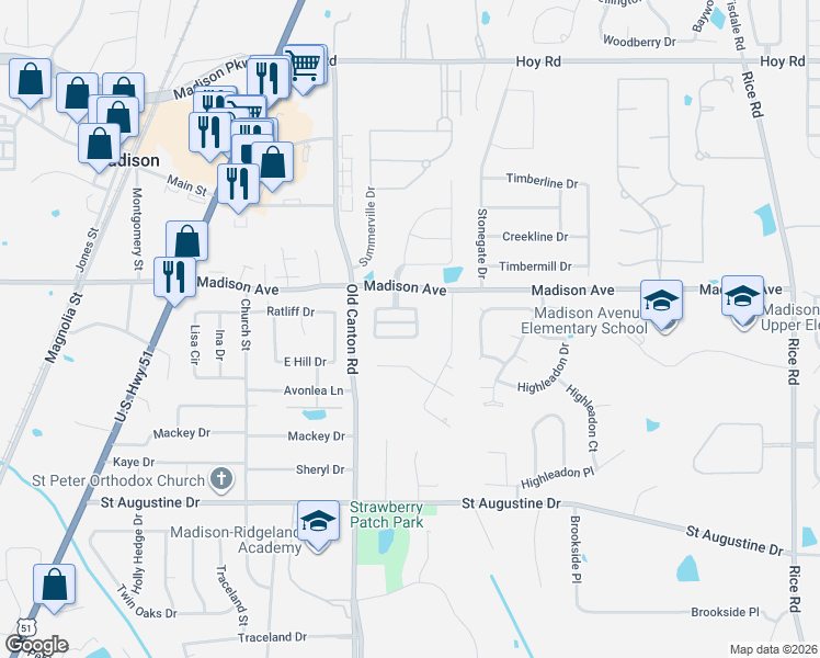map of restaurants, bars, coffee shops, grocery stores, and more near 232 Belle Rose Circle in Madison